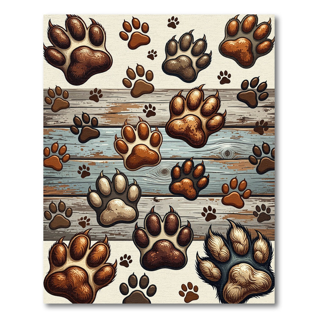 Rustic Animal Paw Track Wood Plank Rug