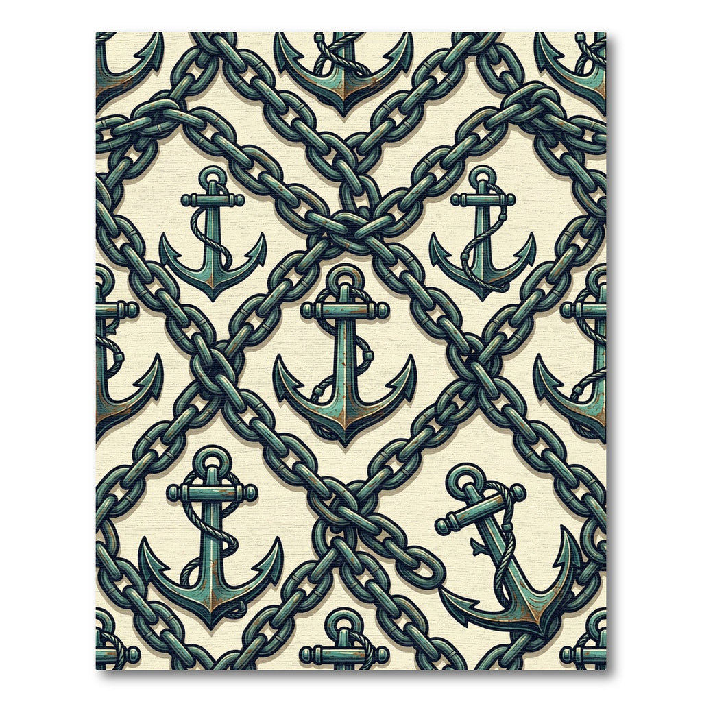 Rustic Nautical Anchor and Chain Link Rug