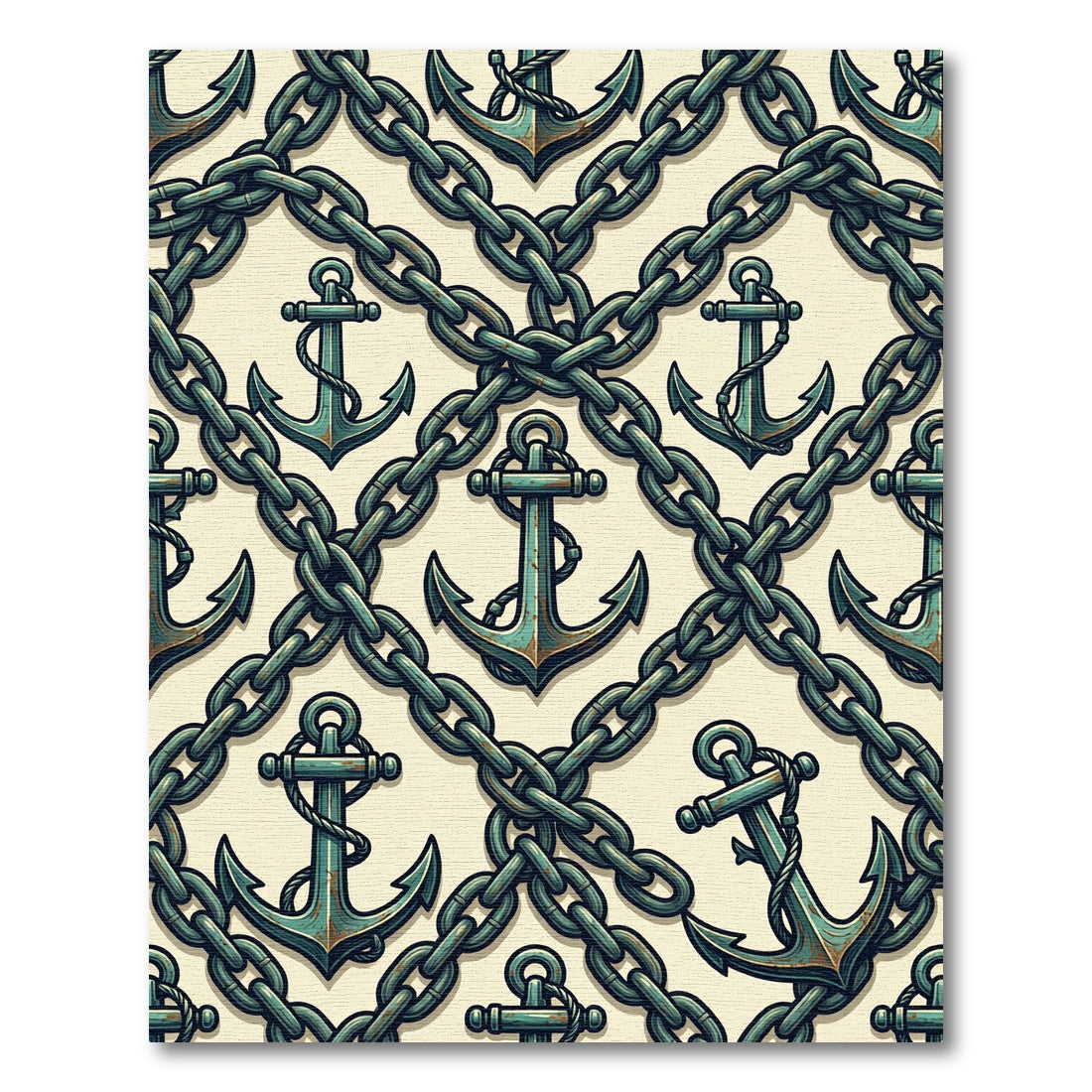 Rustic Nautical Anchor and Chain Link Rug