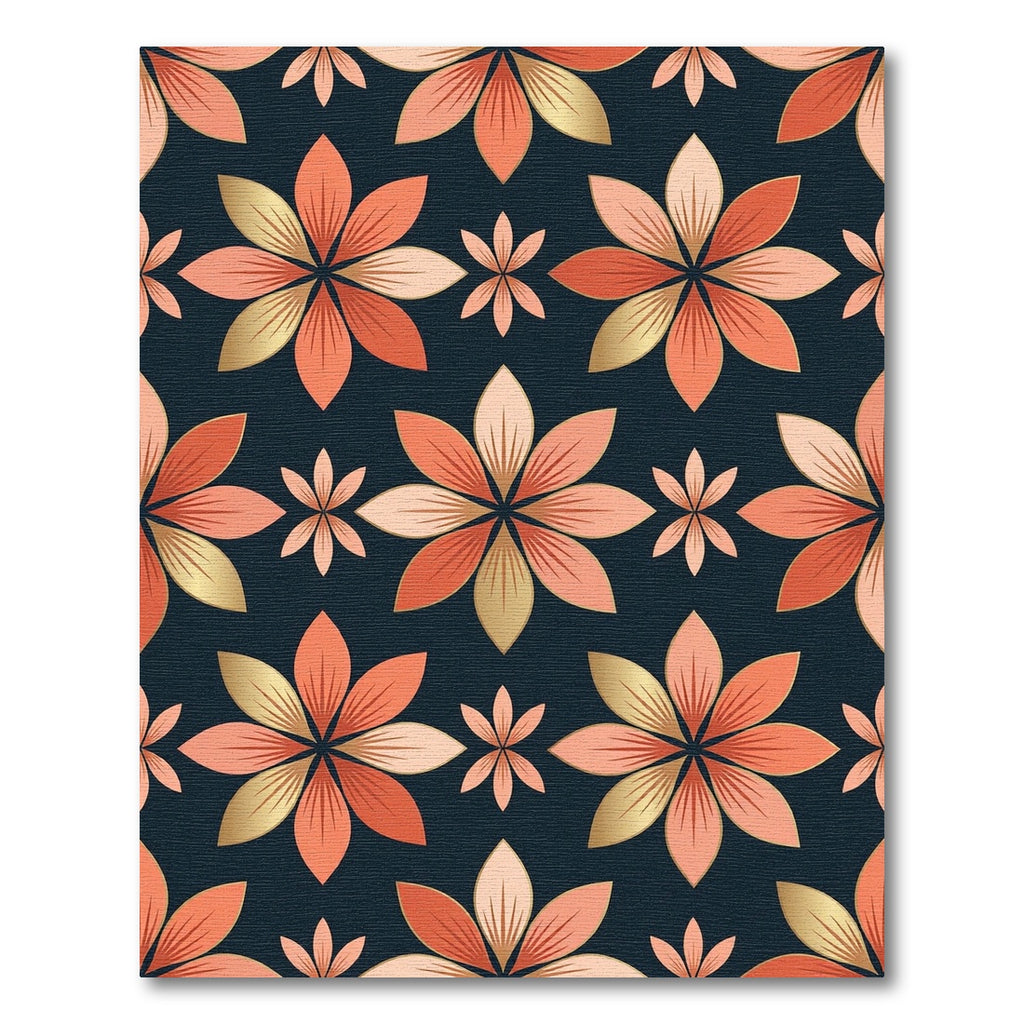 Coral Gold Floral Arrangement Rug