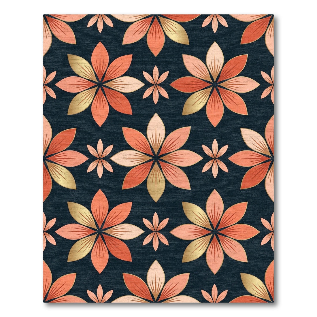Coral Gold Floral Arrangement Rug