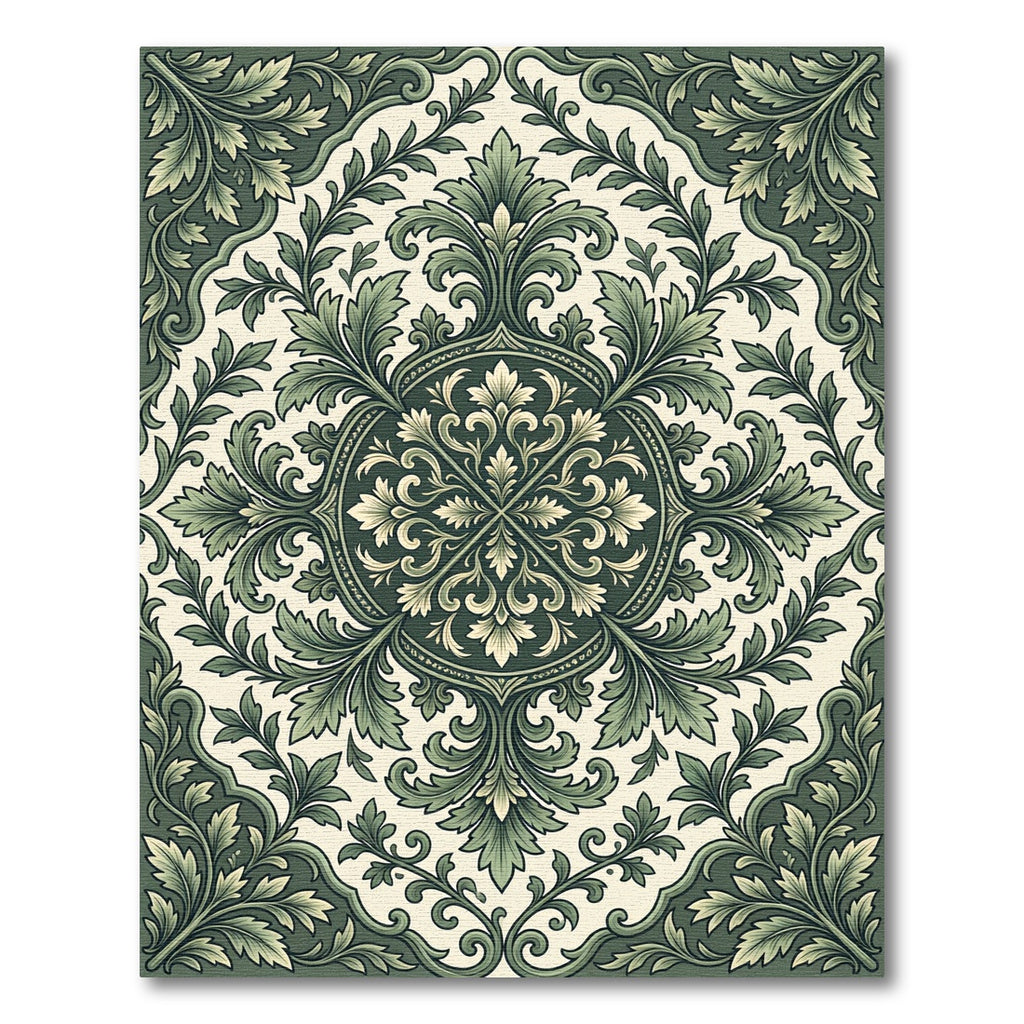 Elegant Sage Green Acanthus Medallion Rug