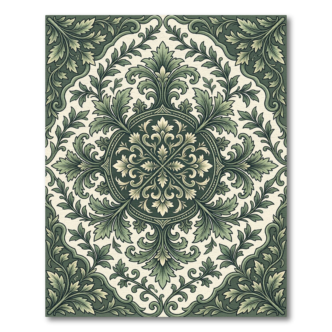 Elegant Sage Green Acanthus Medallion Rug