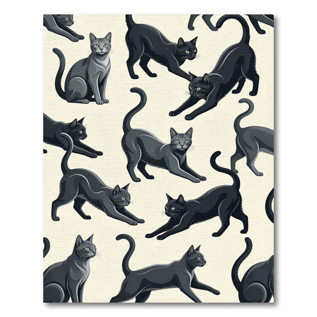 Sleek Black Gray Feline Collection Rug