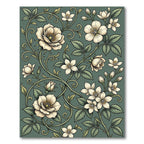 Elegant Sage Botanical Rose Scroll Rug