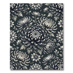 Monochromatic Dark Gray Chrysanthemum Floral Botanical Rug