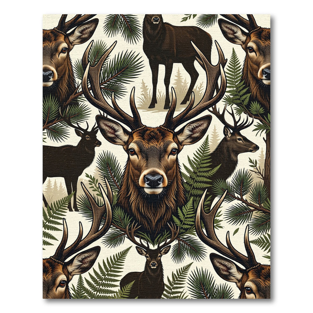 Majestic Forest Elk and Fern Woodland Rug