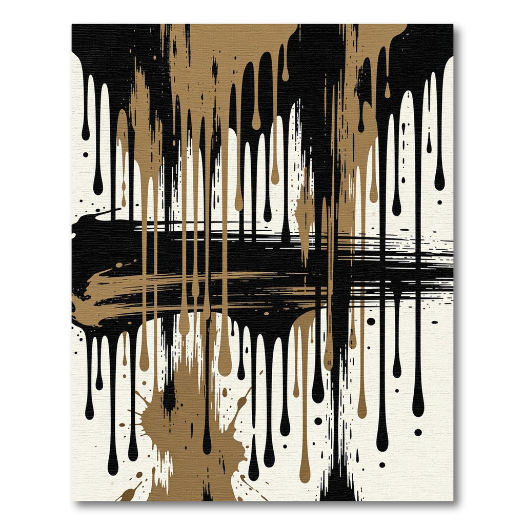 Black and Gold Abstract Ink Drip Rug