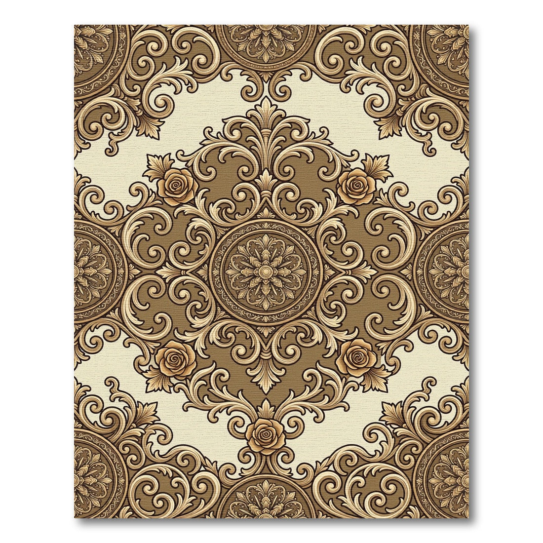 Golden Baroque Rose Scroll Rug
