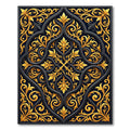 Ornate Gold Floral Black Scroll Rug