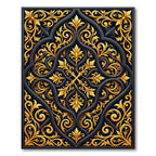 Ornate Gold Floral Black Scroll Rug