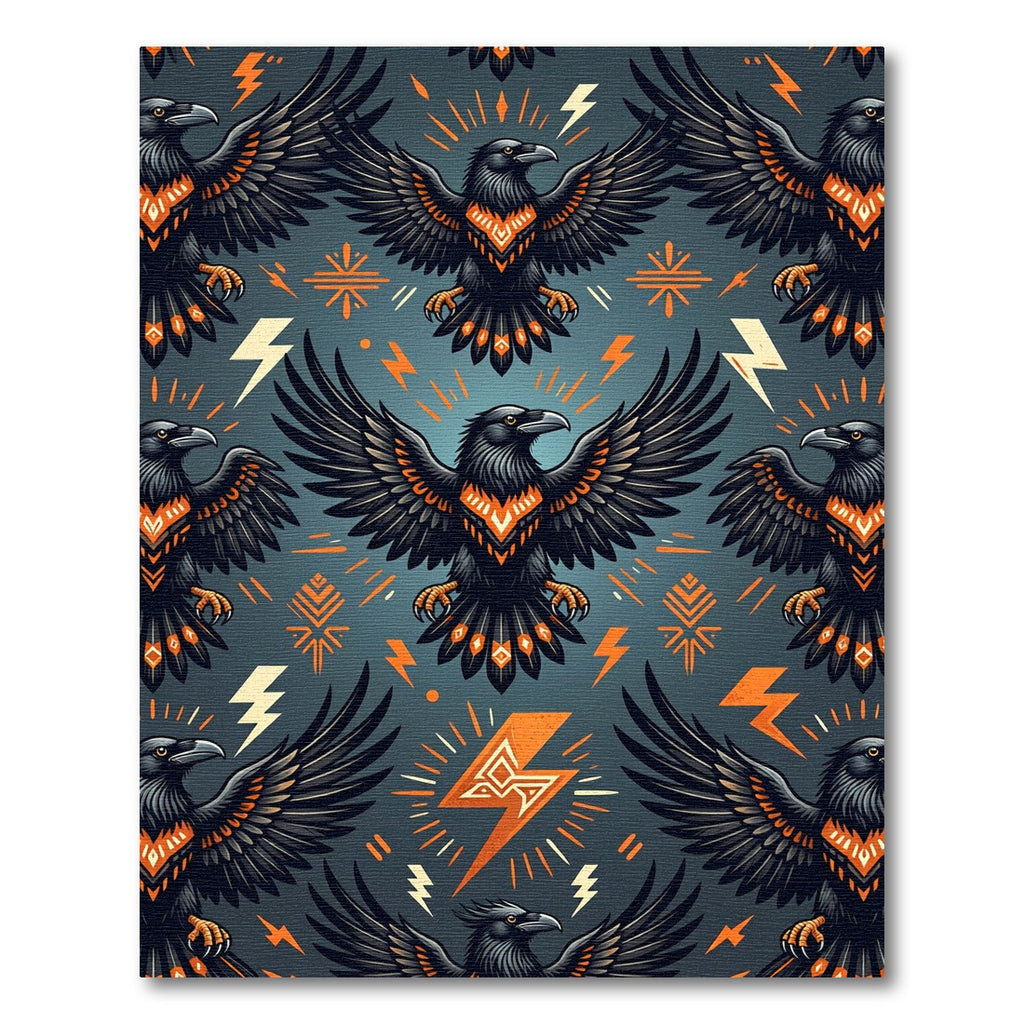 Bold Black Raven Orange Lightning Rug
