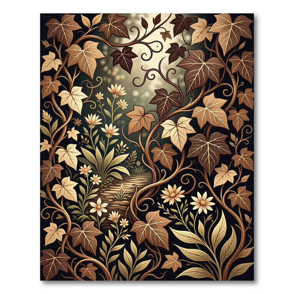 Golden Earth Toned Floral Vine Rug