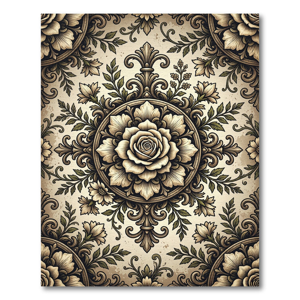 Elegant Beige Rose Floral Medallion Rug
