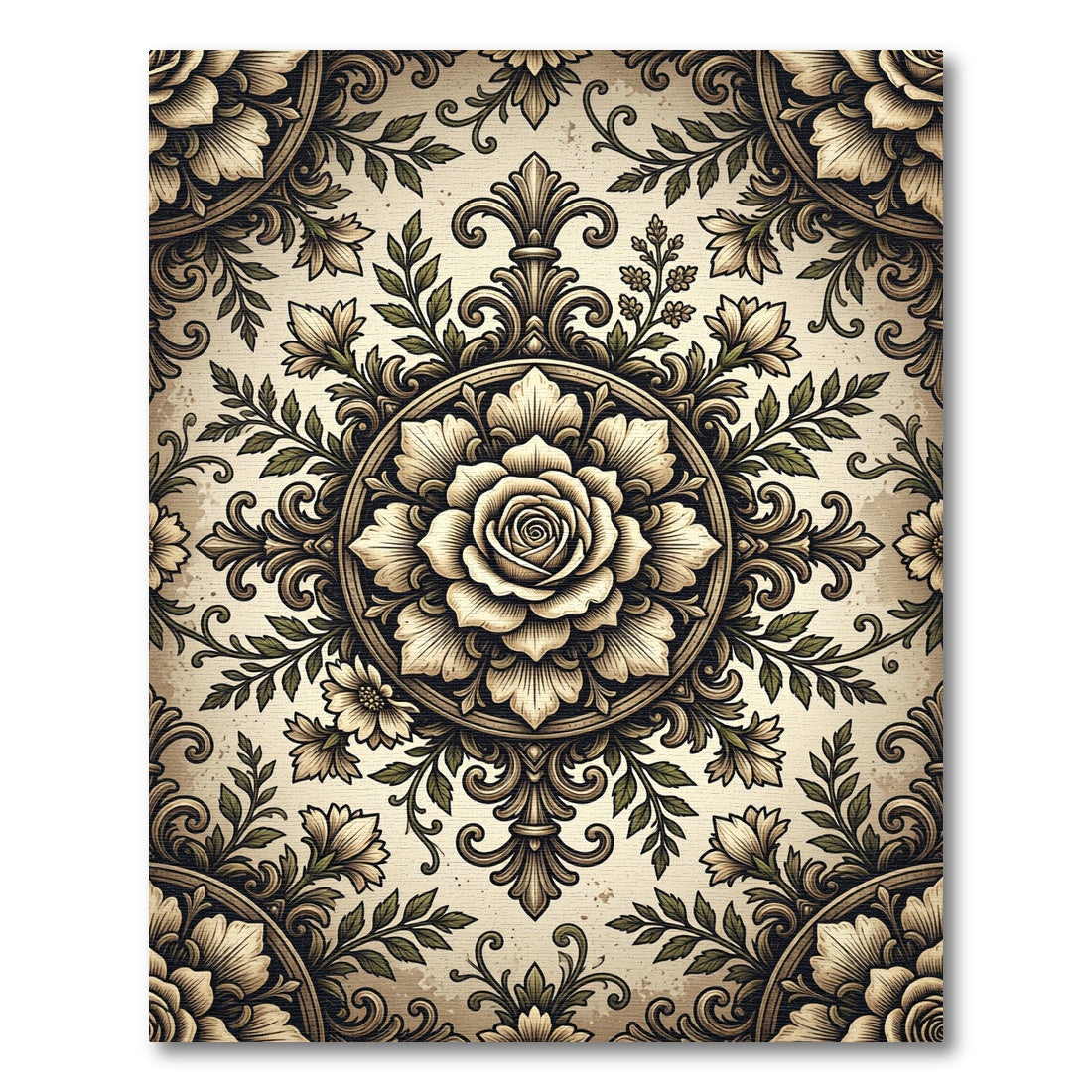 Elegant Beige Rose Floral Medallion Rug