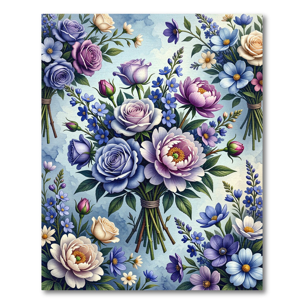 Lavender Blue Floral Bouquet Arrangement Rug