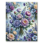 Lavender Blue Floral Bouquet Arrangement Rug