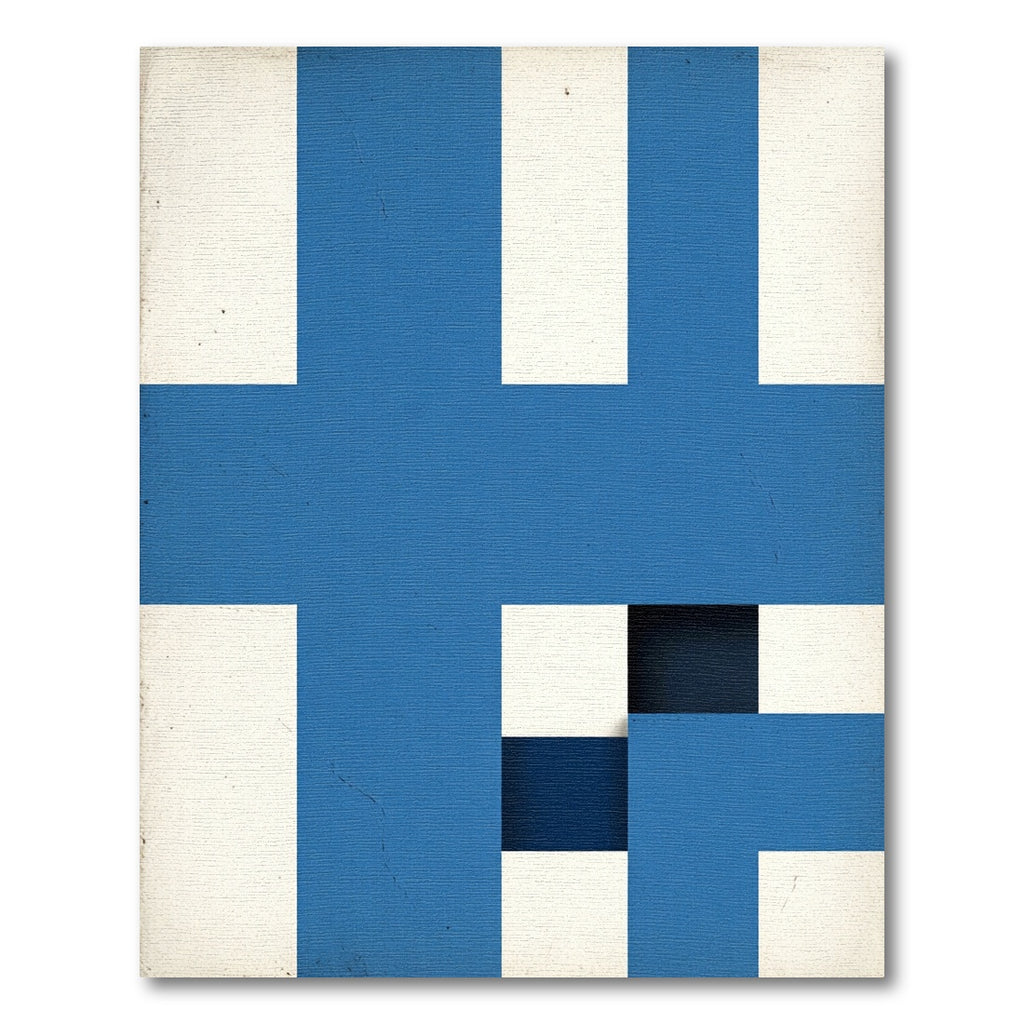Bold Geometric Blue and White Grid Rug