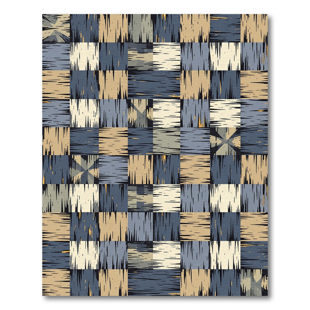 Modern Blue and Beige Checked Rug