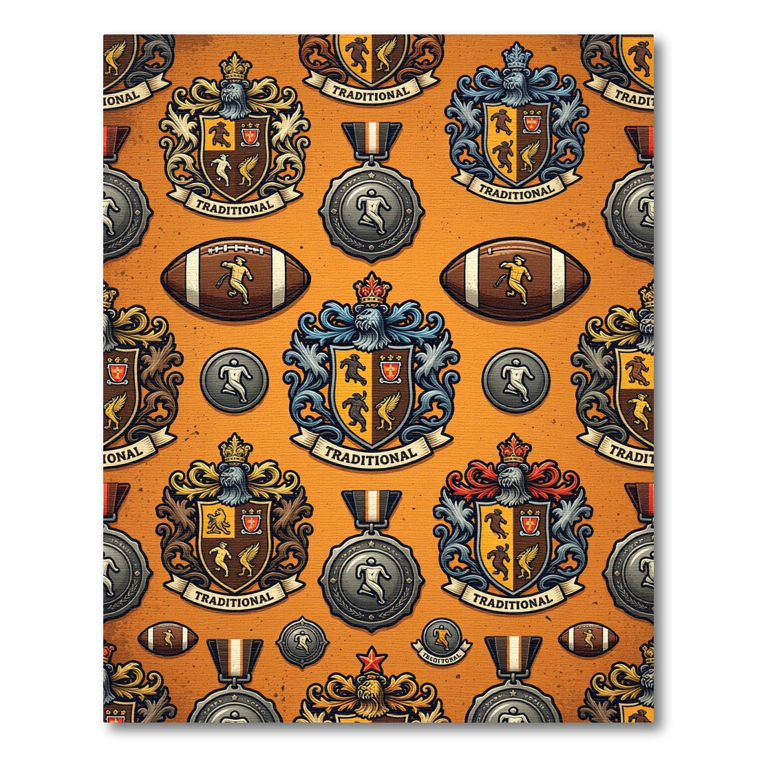 Heritage Crest Sports Medallion Orange Surface Rug