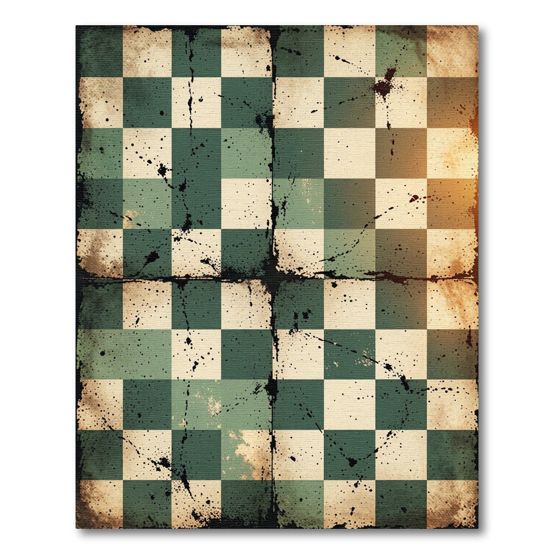 Distressed Sage And Cream Checkered Grid Rug