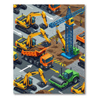 Dynamic Yellow Construction Site Scene Rug