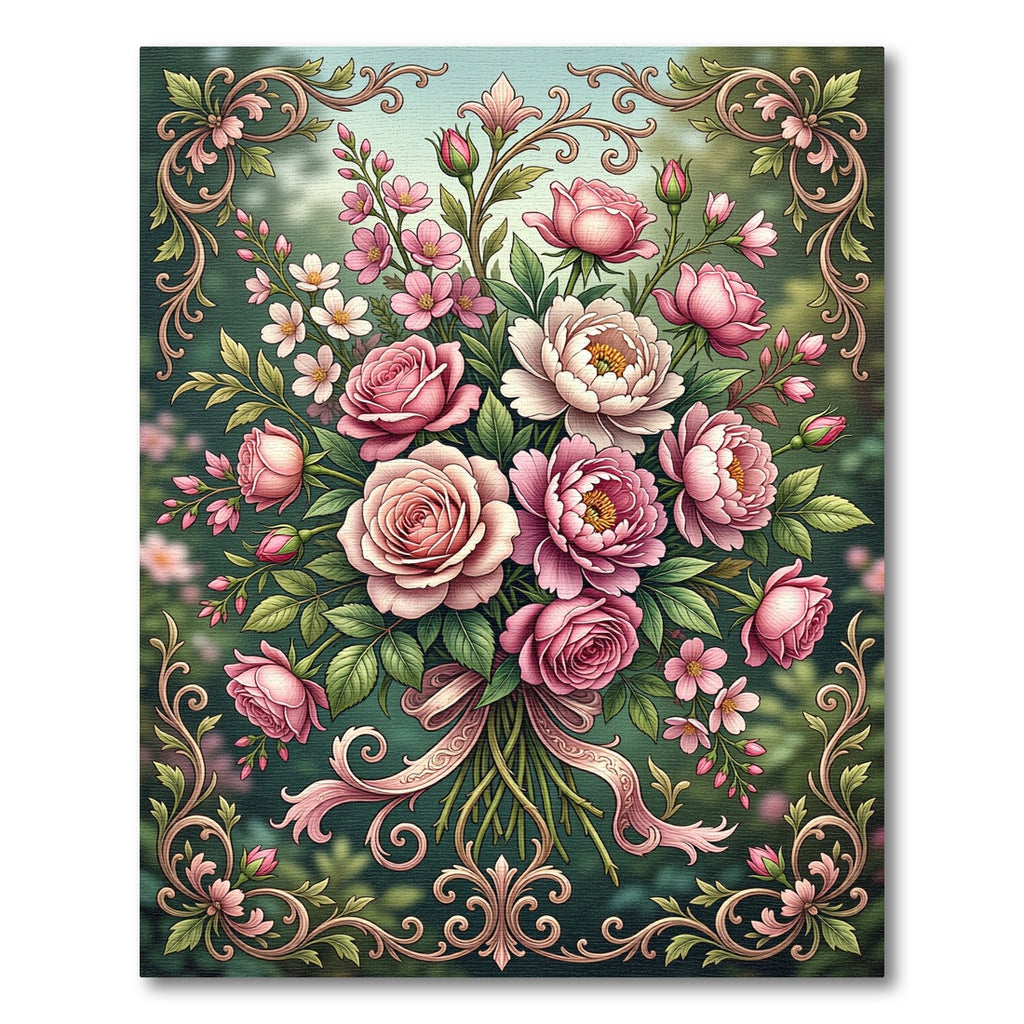 Elegant Pink Rose Floral Vintage Bouquet Rug