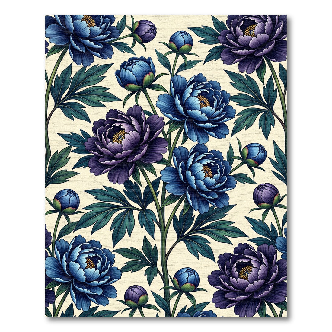 Botanical Indigo and Violet Peony Art Rug