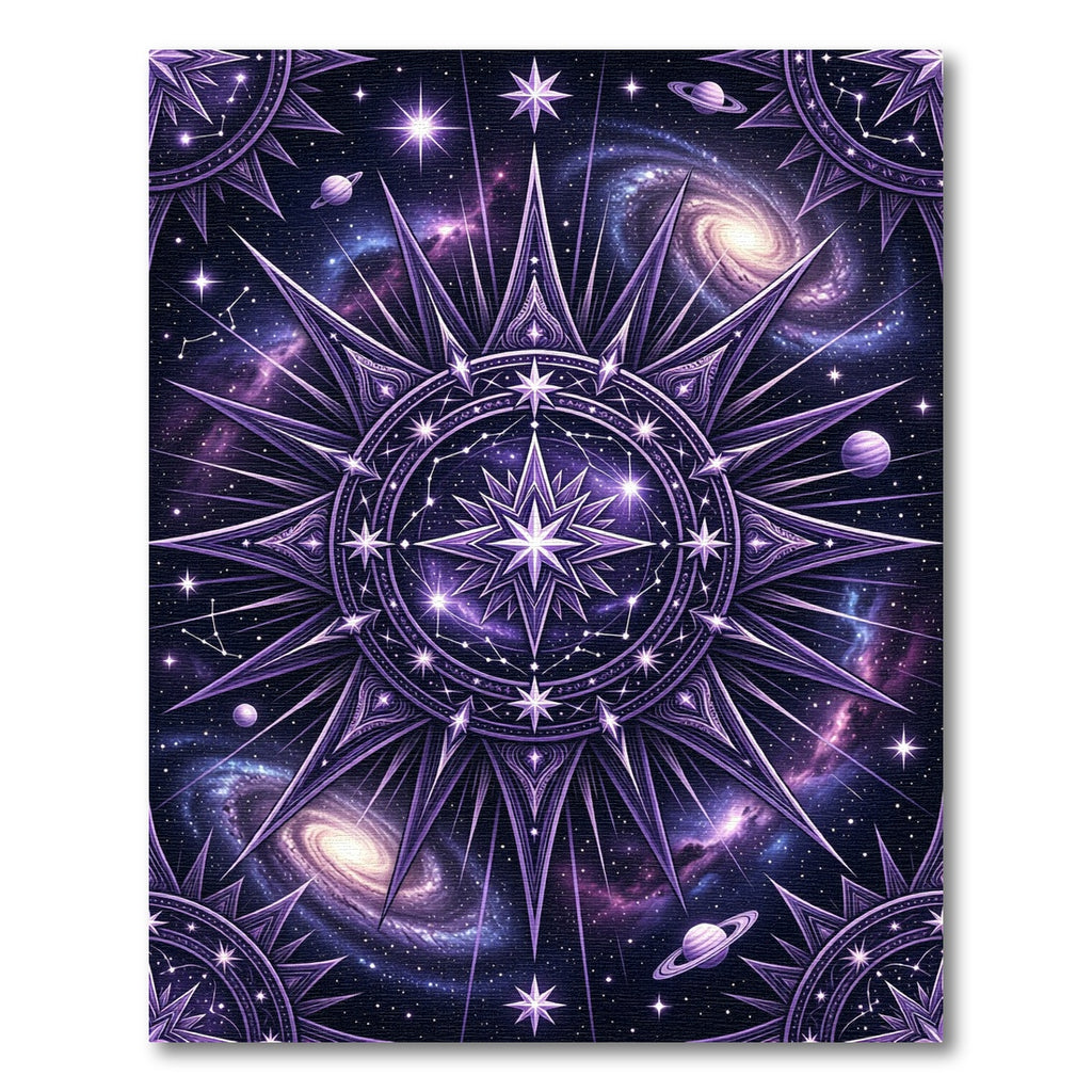 Celestial Violet Galaxy Compass Star Rug