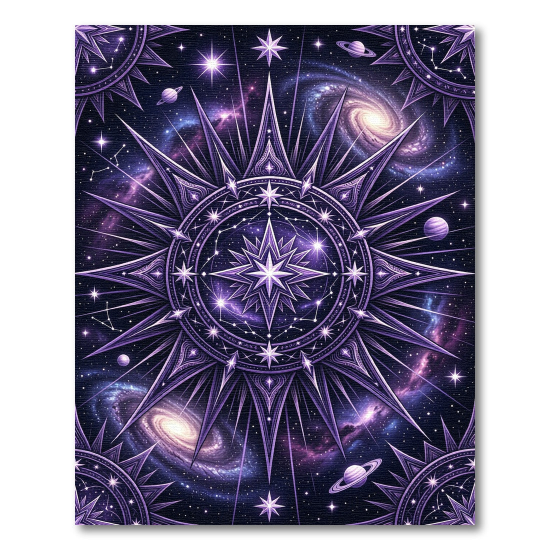 Celestial Violet Galaxy Compass Star Rug