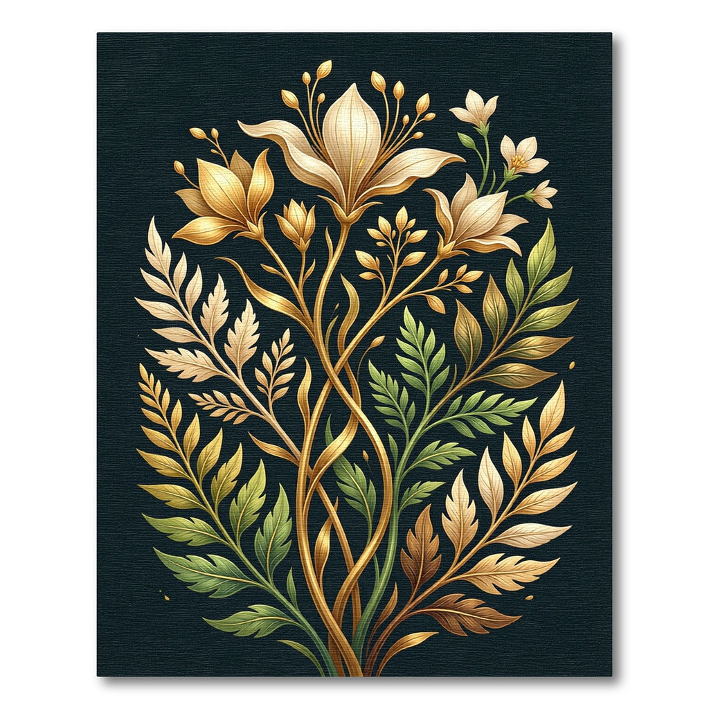 Elegant Golden Floral Botanical Arrangement Rug