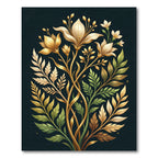 Elegant Golden Floral Botanical Arrangement Rug