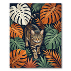 Tropical Tabby Cat Jungle Foliage Rug