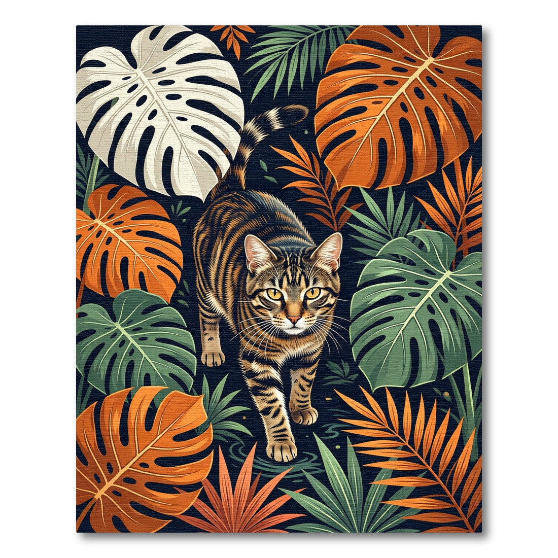 Tropical Tabby Cat Jungle Foliage Rug