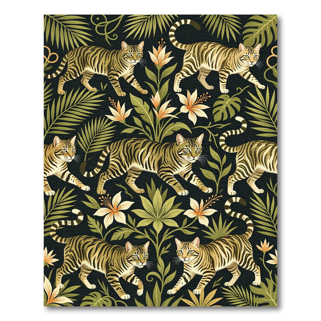 Jungle Cats Tropical Foliage Abstraction Rug