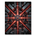 Cybernetic Red Circuit Board Abstract Rug