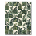 Lush Green Botanical Fern Checkerboard Rug