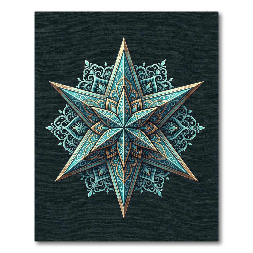 Ornate Teal and Gold Star Medallion Rug