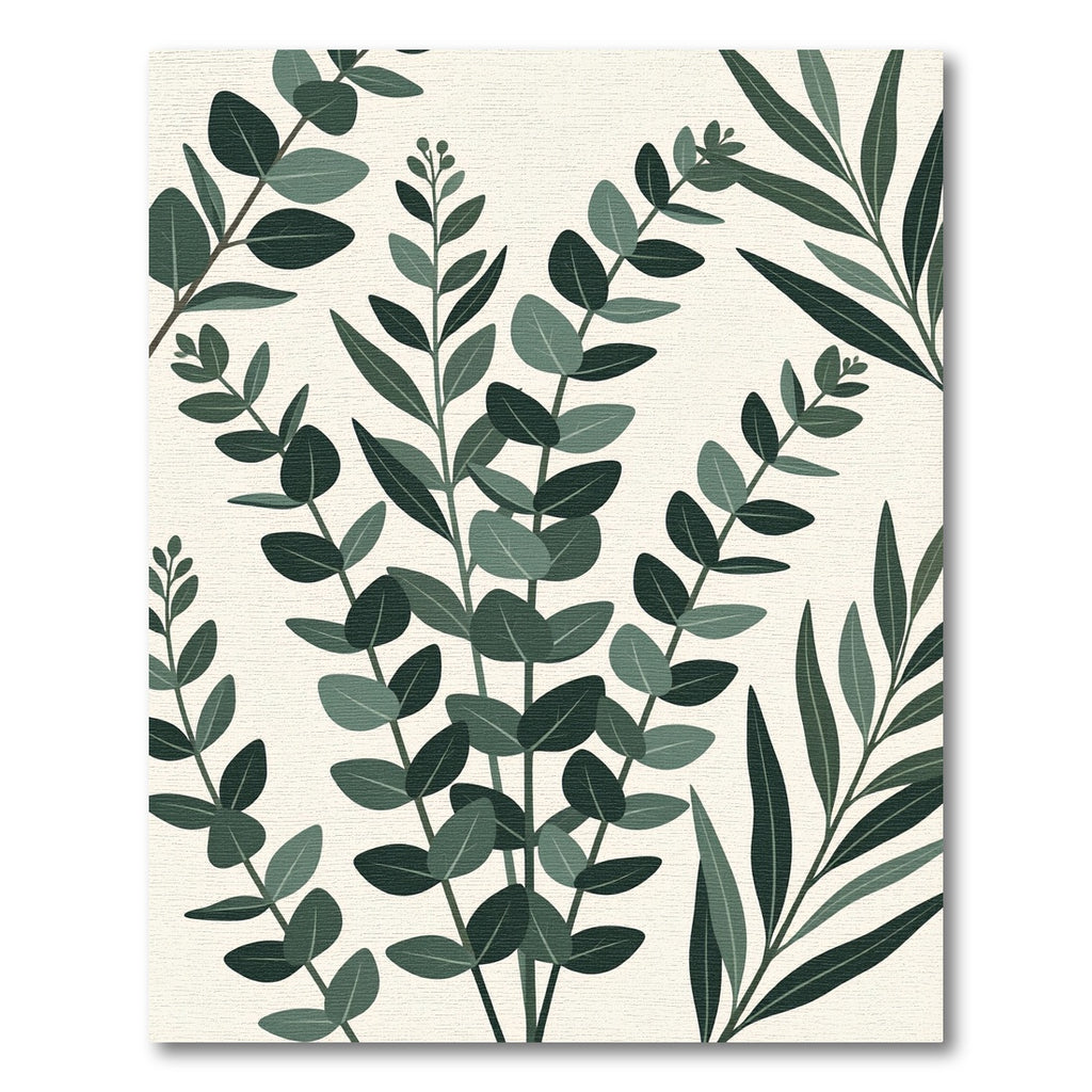 Deep Green Eucalyptus Branch Collage Rug