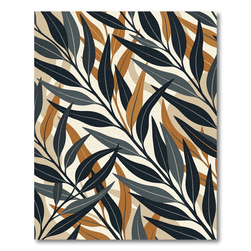 Modern Navy and Ochre Leaf Art Rug