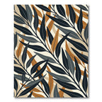 Modern Navy and Ochre Leaf Art Rug