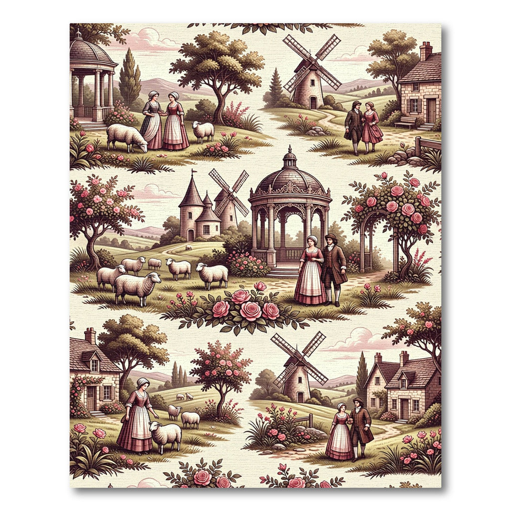 Vintage Pastoral Landscape Sheep Roses Rug