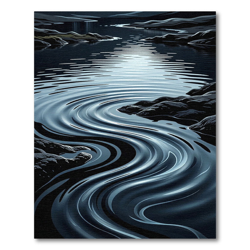 Dark Blue Rippling Water Landscape Rug