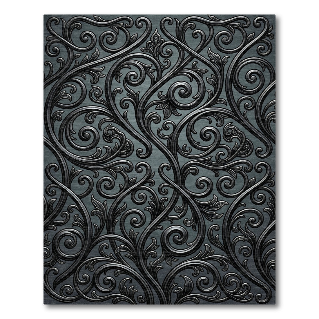 Dark Charcoal Scrollwork Filigree Rug