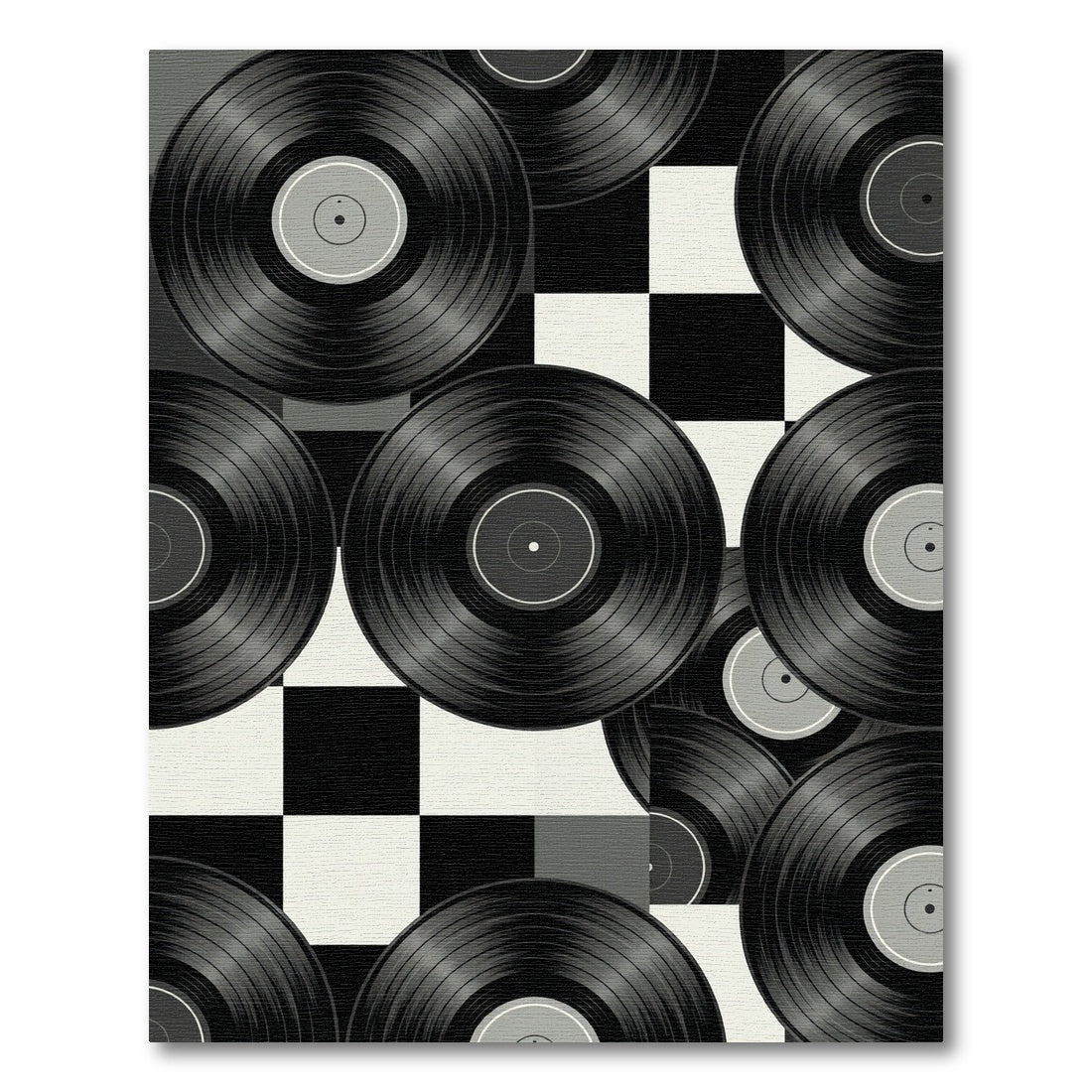 Retro Vinyl Record Checkered Monochrome Art Rug