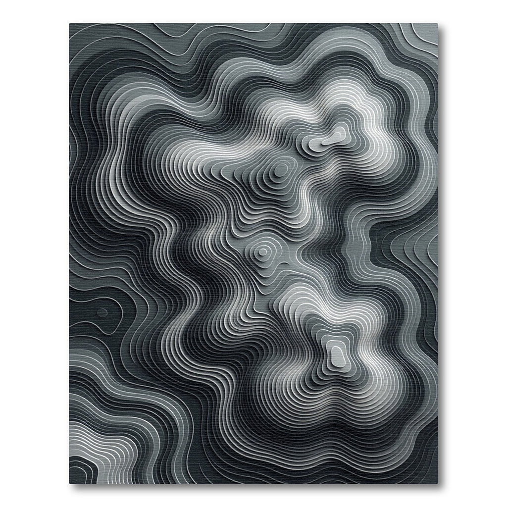 Monochrome Contour Topographical Ripple Rug
