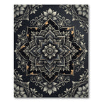 Elegant Black Gold Floral Mandala Art Rug