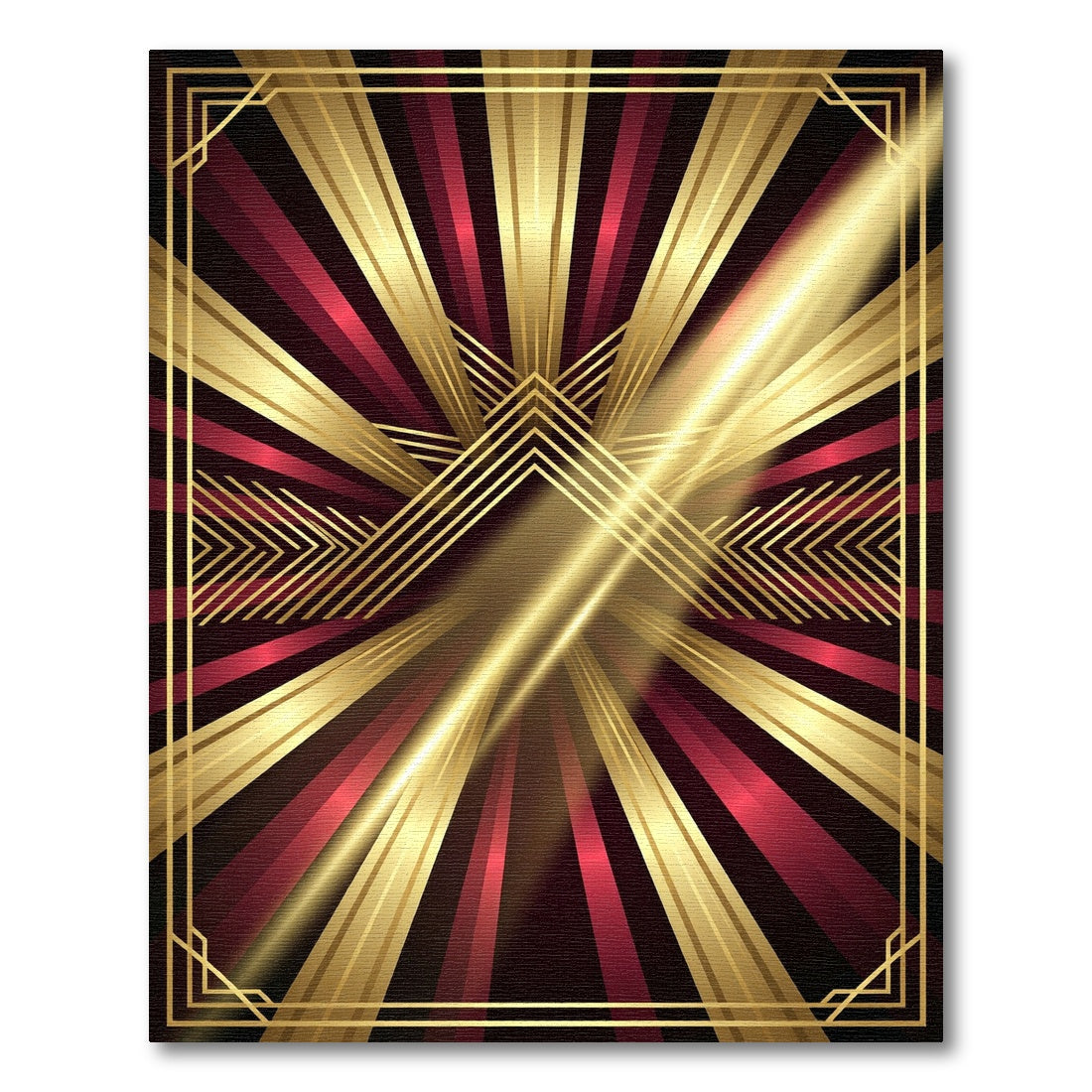 Art Deco Sunburst Red Gold Rays Rug