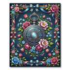 Ornate Floral Clock Medallion Navy Rug