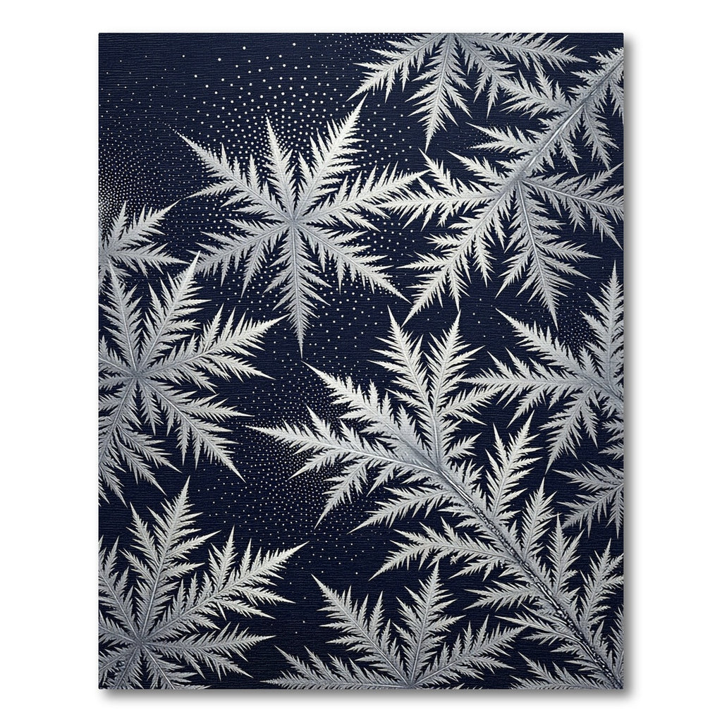 Monochrome Metallic Icy Frost Leaf Rug